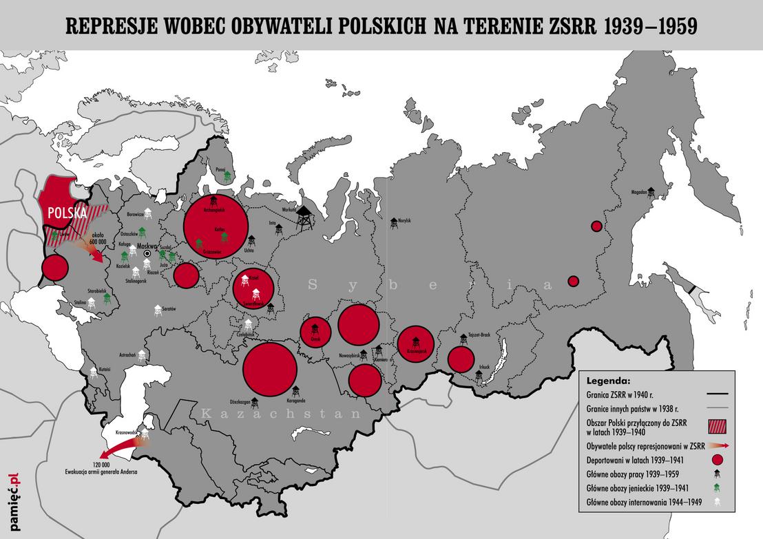 Mapa represji wobec obywateli polskich na terenie ZSRR 1939–1959